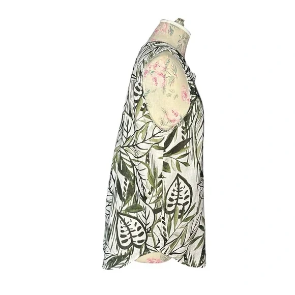 Tahari 100% Linen Tropical Palm Leaf Sleeveless Button-Front Top – Size Small - Picture 4 of 8